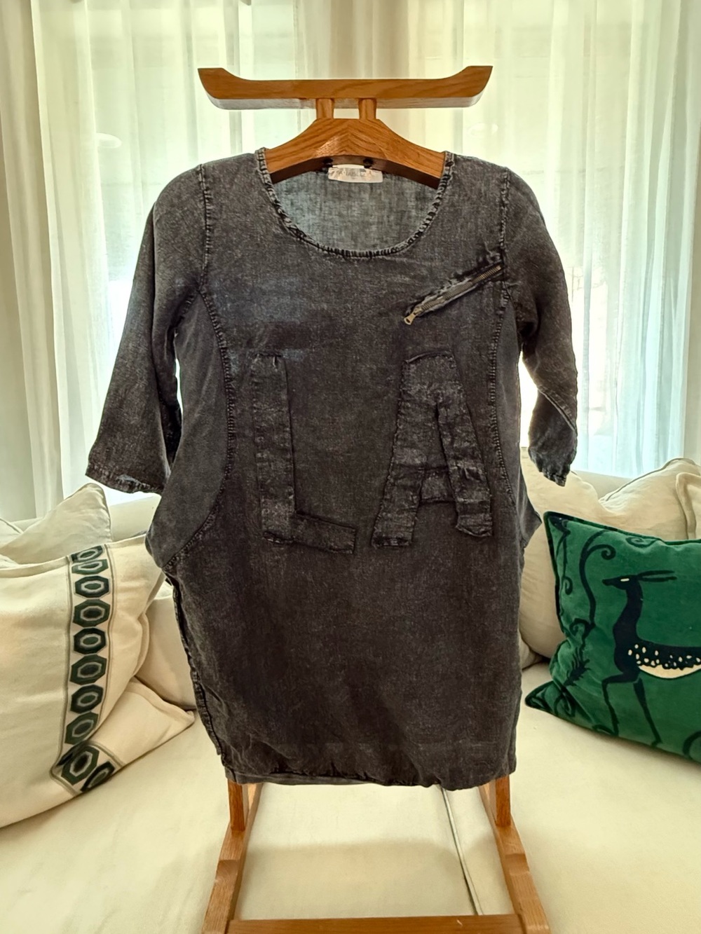 Annabelle Washed Black LA Embroidered Long Sleeve Dress